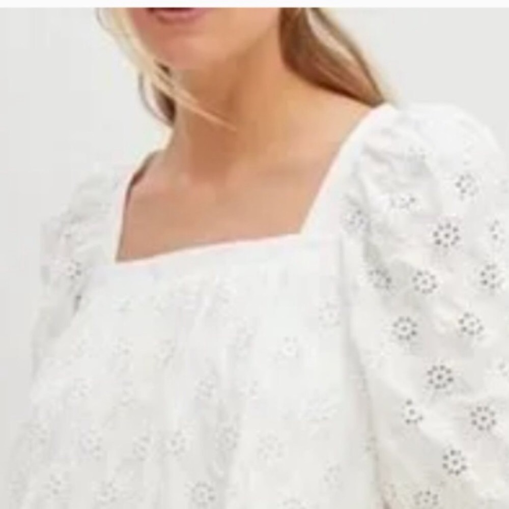 Maeve Anthropologie White Eyelet Puff-Sleeve Square-Neck Dress - Picture 3 of 14